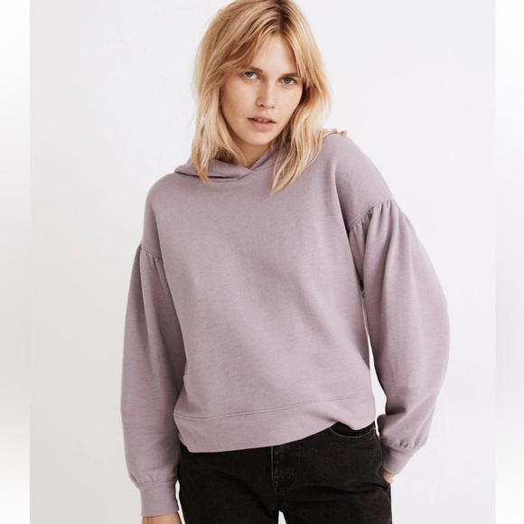 Madewell Pleat-Sleeve Shrunken Hoodie Sweatshirt Pressed Violet Small - Picture 1 of 8